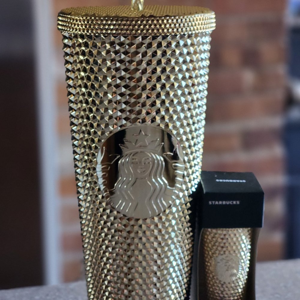 NWT Starbucks 2022 Anniversary Honeycomb Gold Studded Diamond Venti Tumbler & Or